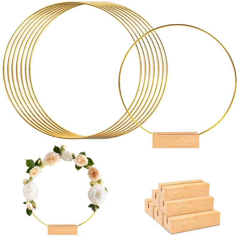 Aro Floral de Metal de 30cm con Base de madera para bricolaje, decoración de mesa de corona de boda, artesanía colgante de pared para el hogar,