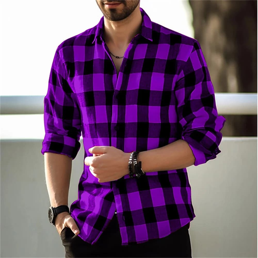 Camisa estampada clásica a cuadros para hombre, tejido suave y cómodo de alta calidad, moda de ocio al aire libre, primavera y otoño, 2023