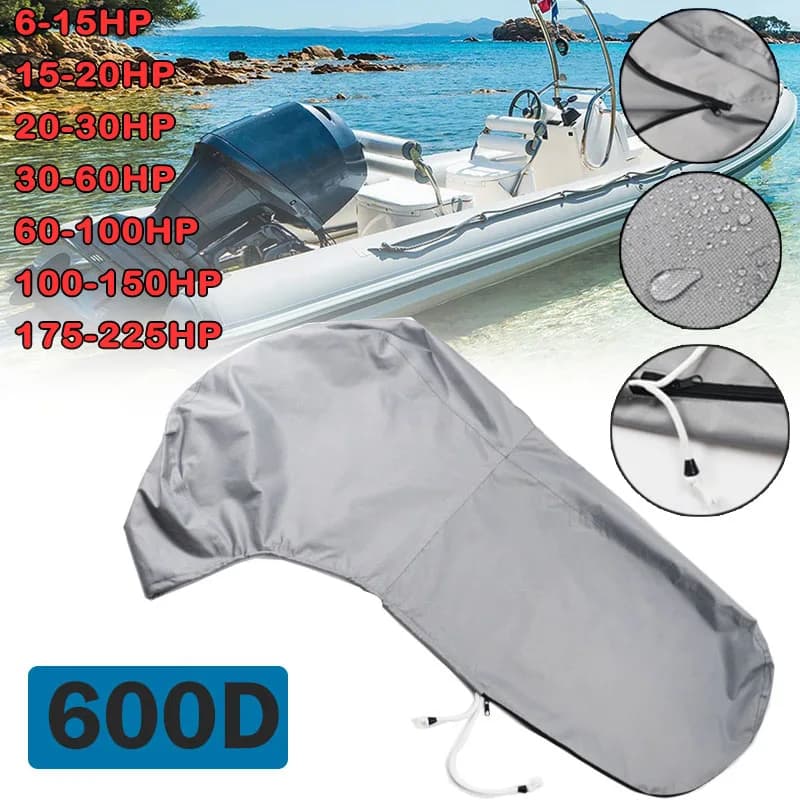 Cubierta de motor fueraborda de alta resistencia, cubierta de motor de barco de tamaño completo de poliéster 600D impermeable para motor fueraborda