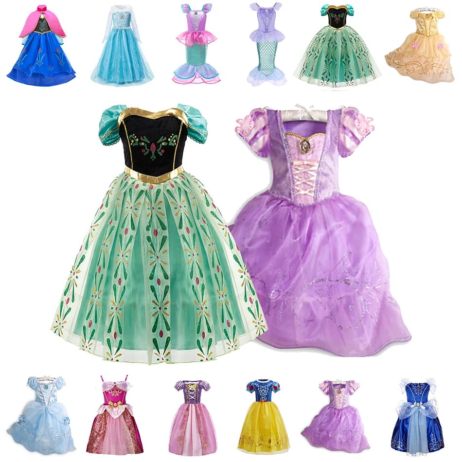 Vestido de princesa para niñas, Cenicienta, Blancanieves, Aurora, Sofia, Rapunzel, Cenicienta, disfraz de Halloween, vestido de fiesta de cumpleaños