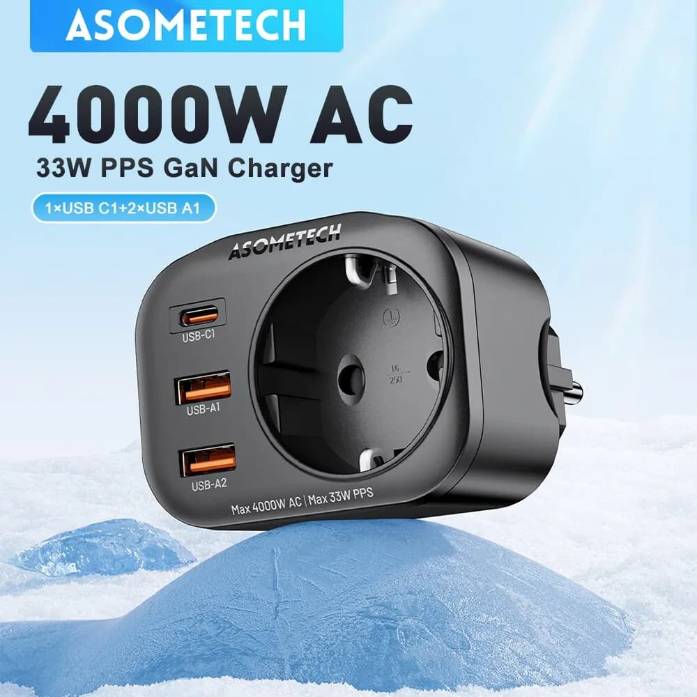 ASOMECH 33W GaN cargador PPS PD USB C cargador de pared con salida de CA 4000W Cargador rápido para iPhone 14 Samsung