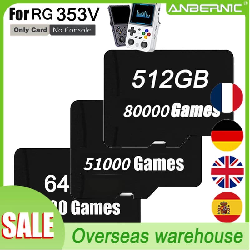 Tarjeta de juegos precargada para ANBERNIC RG353v, RG353VS, 512G, TF, solo 100.000 juegos para 512G, 256G, 128G, PSP, juego portátil Retro
