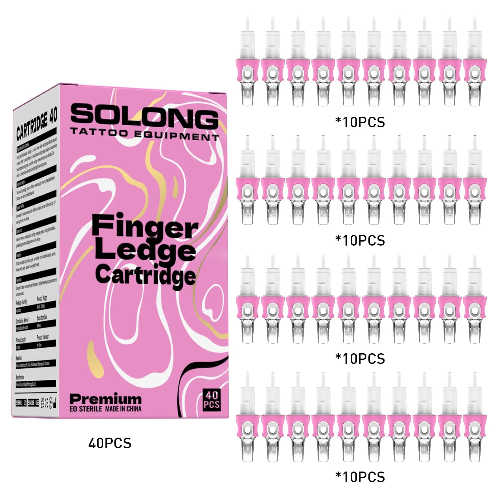 Solong Tattoo 40 Uds agujas de cartucho de tatuaje estériles desechables rosa con manguito de dedo RL/RS/RM maquillaje permanente tatuaje artístico