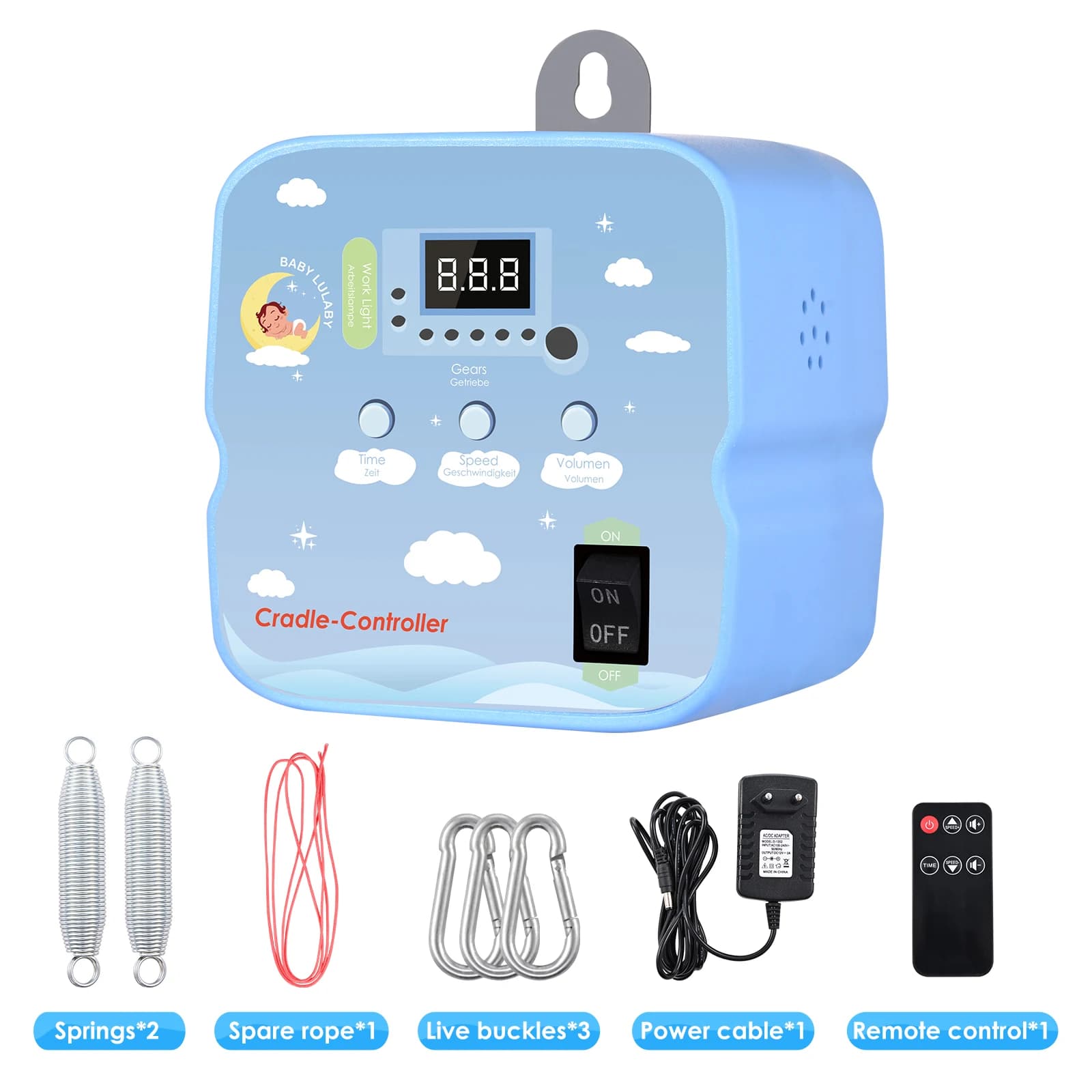 Controlador eléctrico de columpio para bebé con resorte de 2 piezas y control remoto, cuna de resorte con temporizador ajustable, hasta 20 kg