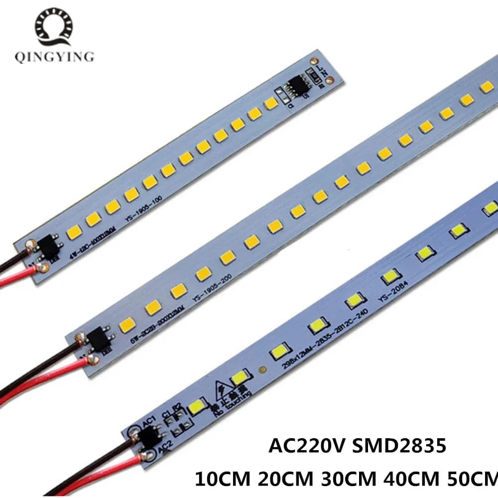 Luces LED PCB AC220V, 10CM, 20CM, 30CM, 40CM, 50CM, 4W-8W, blanco cálido/Natural/frío, SMD2835, tira dura de LED de alto brillo