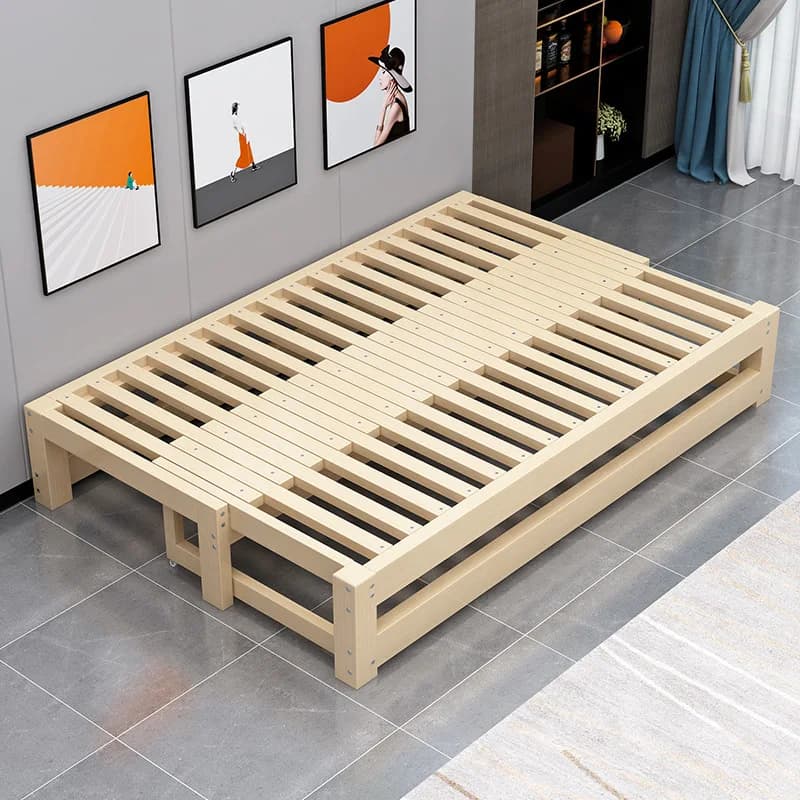 Sofá cama de madera maciza, tatami plegable multifuncional, cama telescópica deslizante, para apartamentos pequeños, se convierte en cama