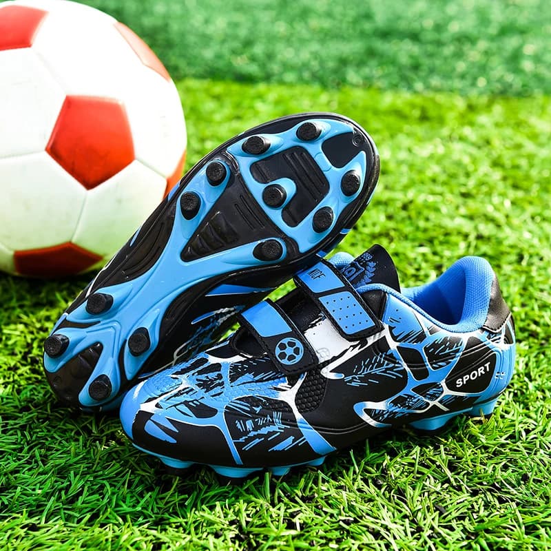 Zapatos de fútbol para niños, zapatos deportivos con gancho y bucle, zapatos de entrenamiento antideslizantes para exteriores para niños, botines