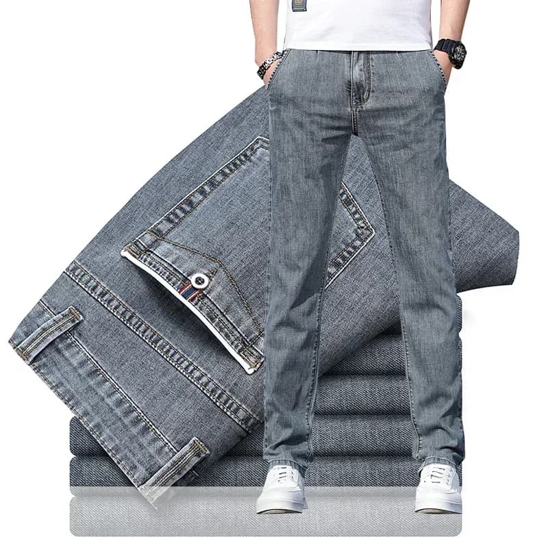 NOVEDAD DE VERANO 20225, pantalones vaqueros grises sueltos para hombre, pantalones vaqueros de pierna recta elásticos informales a la moda,