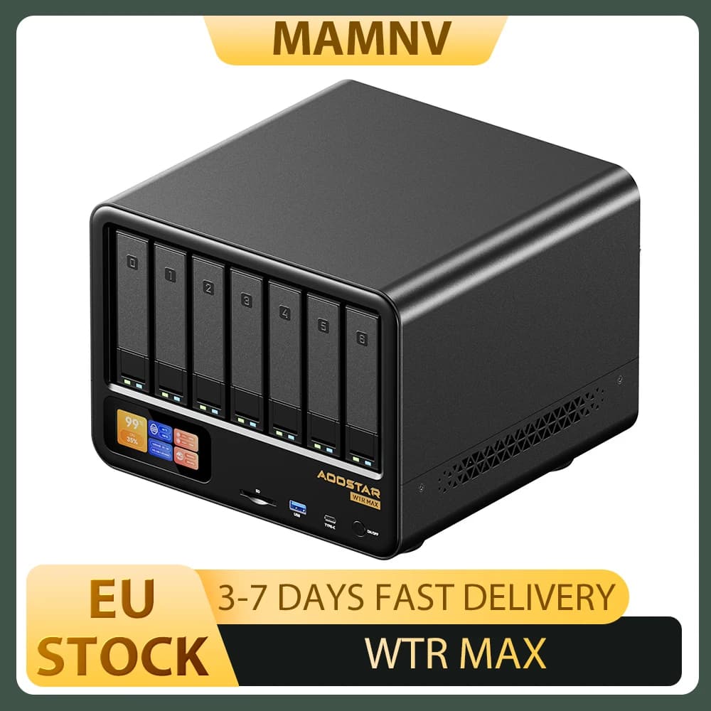 AOOSTAR WTR MAX Mini PC Barebone de 11 Bahías (Sin RAM, Sin SSD), Pantalla Secundaria, AMD R7 Pro 8845HS 8 Núcleos Máx. 5.1GHz, HDMI+DP+USB4 Triple