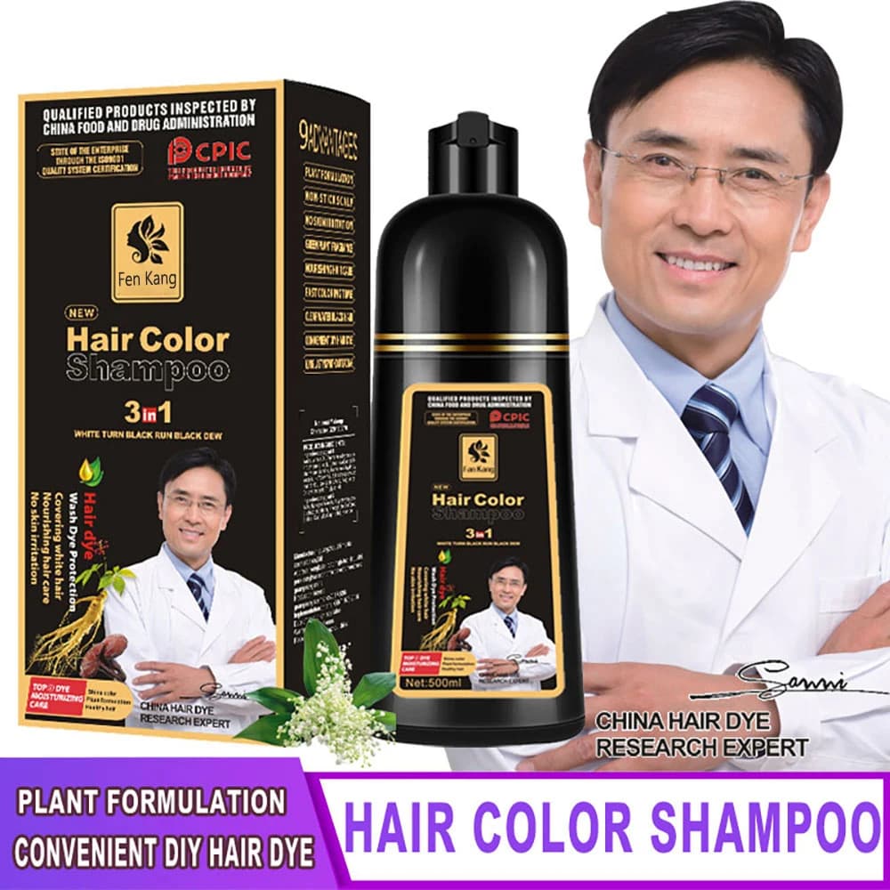 Champú para colorear instantánea 3 en 1, Color negro Natural para hombres y mujeres, tinte para el cabello DIY, cuidado de color marrón a base de
