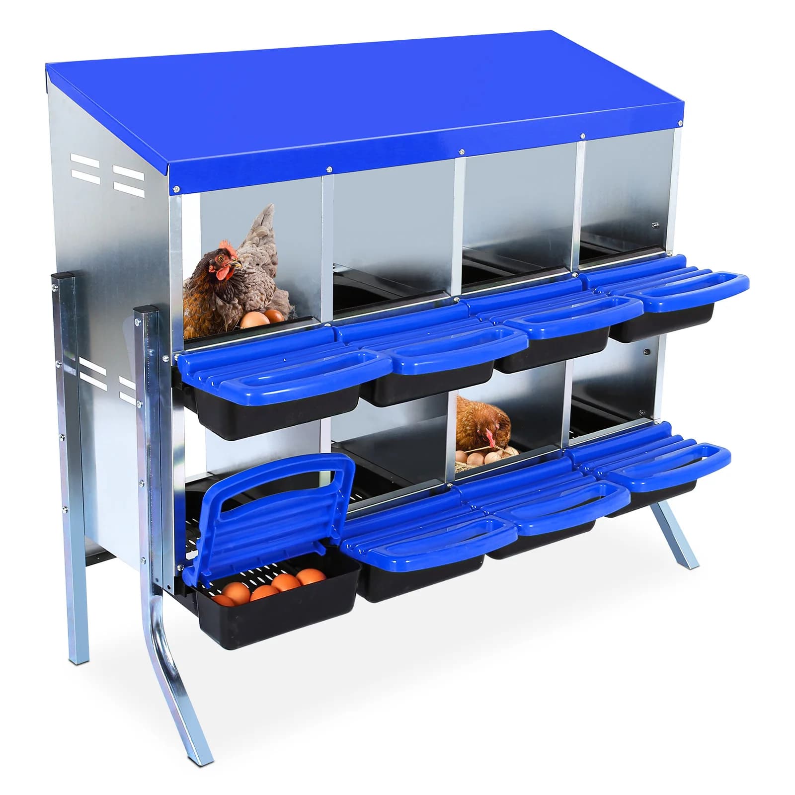 Recipiente Metálico para Huevos de Gallina con Múltiples Compartimentos y Tapa, Solución Galvanizada para Gallinas Ponedoras, Fácil de Limpiar