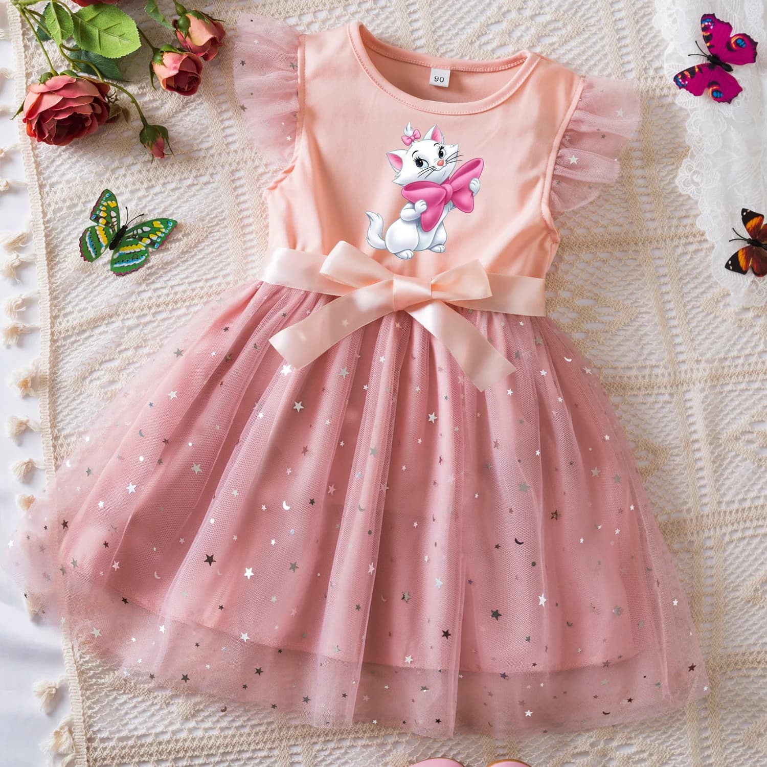 Vestido de verano para niña pequeña de los Aristogatos Marie, ropa de princesa estrella para niñas pequeñas, vestido tutú de tul para niños,