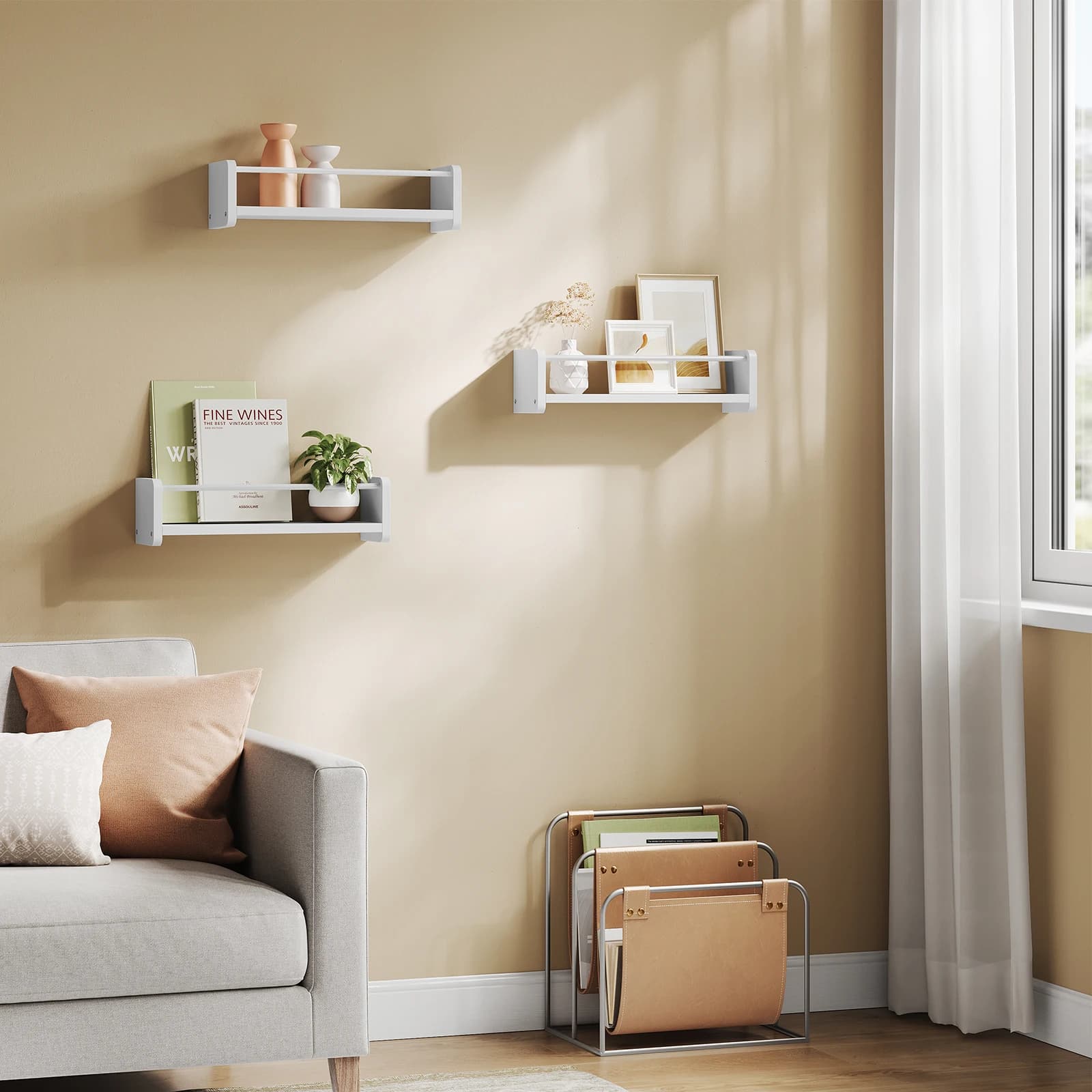 WOLTU Juego de 3 estantes flotantes de pared para manualidades, estante colgante para almacenamiento de revistas, fotos, para sala de estar,