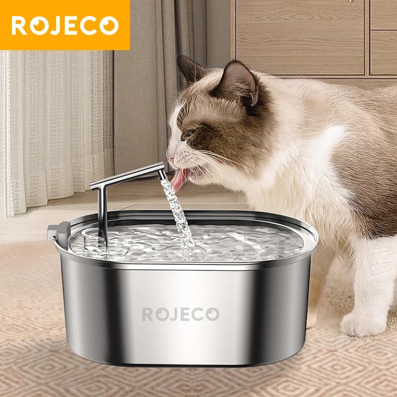 ROJECO-fuente de agua de acero inoxidable para gatos, bebedero automático para gatos, perros, accesorios dispensadores de agua para mascotas