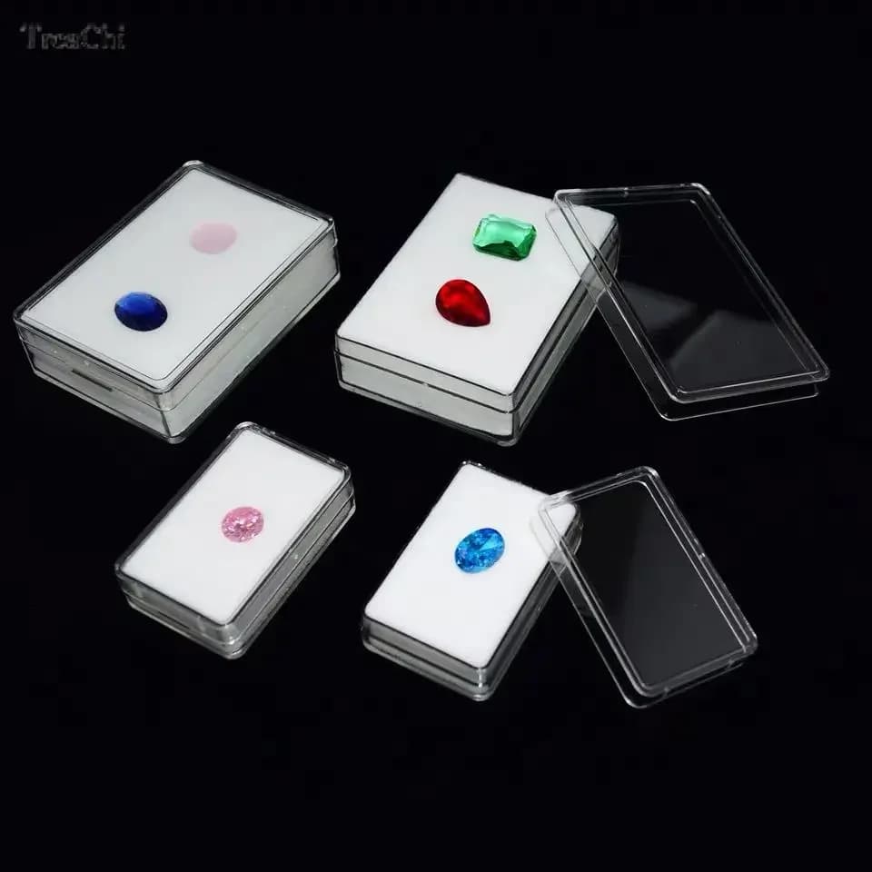 Caja protectora para exhibición de joyería con diamantes y piedras preciosas, caja transparente con tapa de cristal, pendientes, soporte para