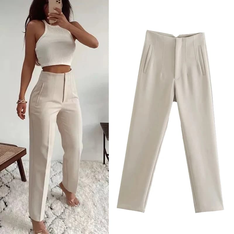 MUJER Ropa de oficina Pantalones de cintura alta para mujer Pantalones formales Trajes de oficina Pantalones lápiz Negro Rosa Blanco Pantalones de