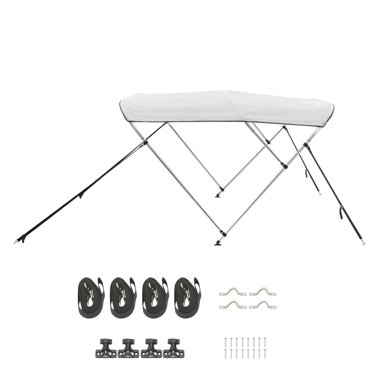SucceBuy 3 tapas Bimini para barco de arco, dosel de poliéster 600D con marco de aleación de aluminio, toldo impermeable y parasol apto para barco