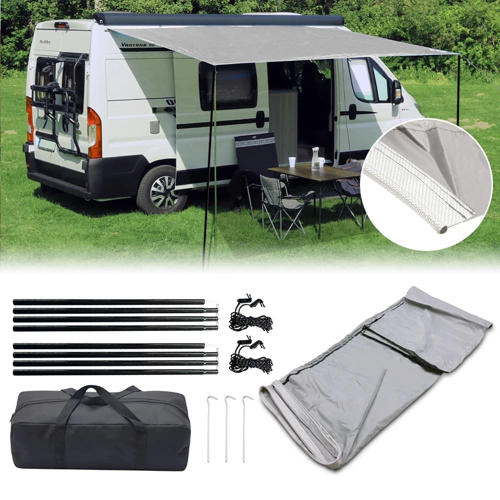 Toldo Lateral para Caravana de 4.5x2.4M, Impermeable, con Protección UV, para Acampar al Aire Libre, Kit Completo