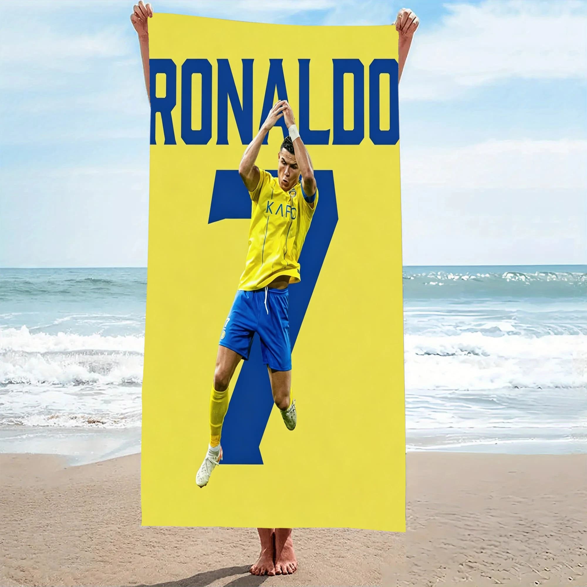 Toalla de Playa de Microfibra con Estampado del Futbolista R-Ronaldo-o CR7 Al Nassr FC 7, Suave y de Secado Rápido, para Aficionados al Fútbol,