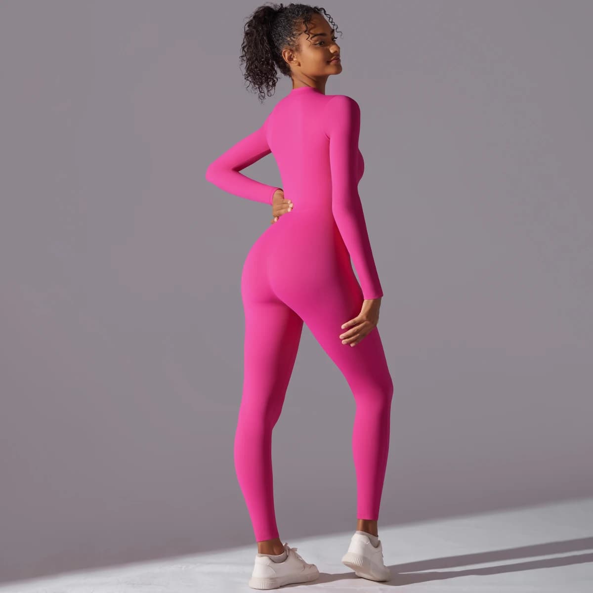 Mono deportivo liso para mujer, ropa deportiva de manga larga con cremallera, de secado rápido, para gimnasio y Yoga