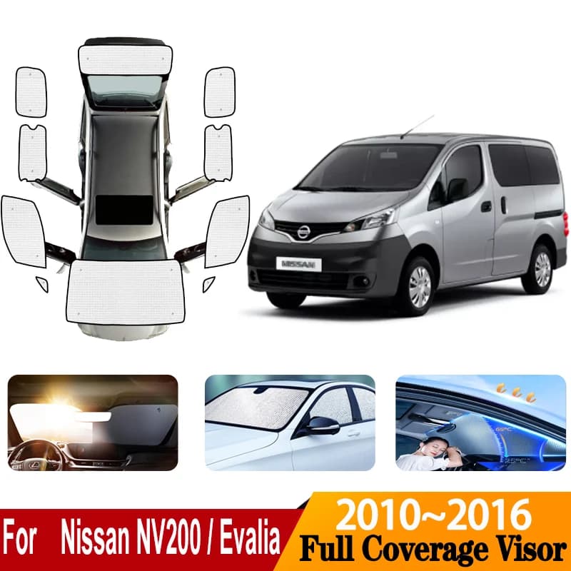 Parasoles de cobertura completa para coche, accesorios para Nissan NV200, Evalia Vanette 2010 ~ 2016, cubiertas de parasol para ventana, accesorios