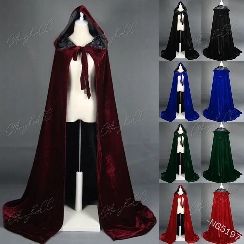Capa con capucha, capa larga de terciopelo, bata, verde, negro, rojo, Halloween, Carnaval, abrigos Purim, bruja Medieval, disfraz de vampiro Wicca