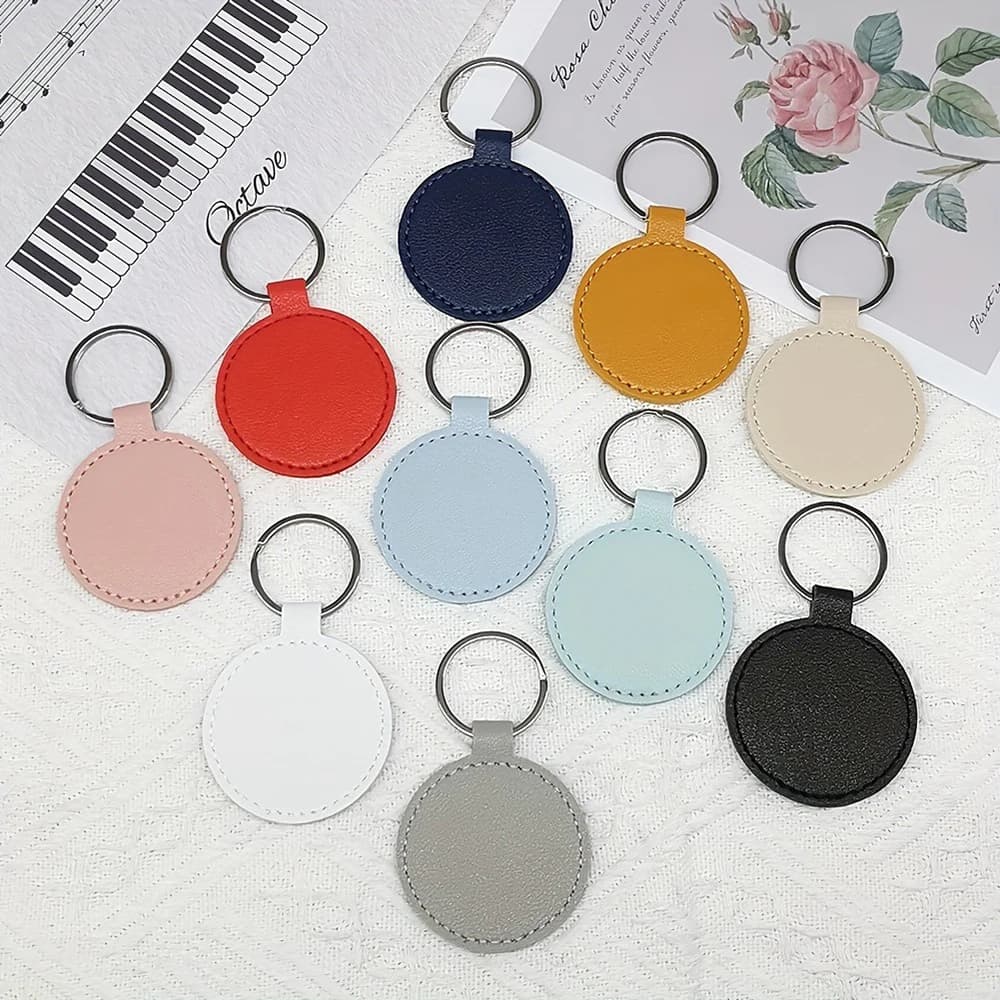 Kit de manualidades para llaveros, llaveros redondos para mujer, llaveros de cuero PU, ideales para regalos navideños y recuerdos de fiesta, 10 Uds.