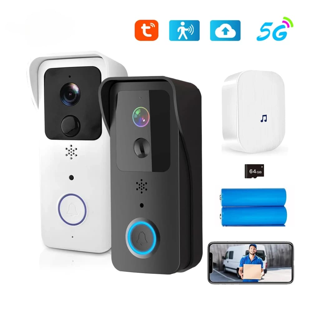 Timbre de vídeo WiFi 5G 2,4G 1080P Tuya intercomunicador inalámbrico inteligente para exteriores cámara inalámbrica impermeable con fuente de
