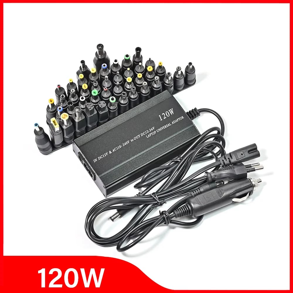 Cargador de Coche Ajustable de 120W, 220v/110v a 12V/15V/16V/18V/19V/20V/22V/24V, Adaptador de Corriente Universal AC/DC, Fuente de Alimentación USB