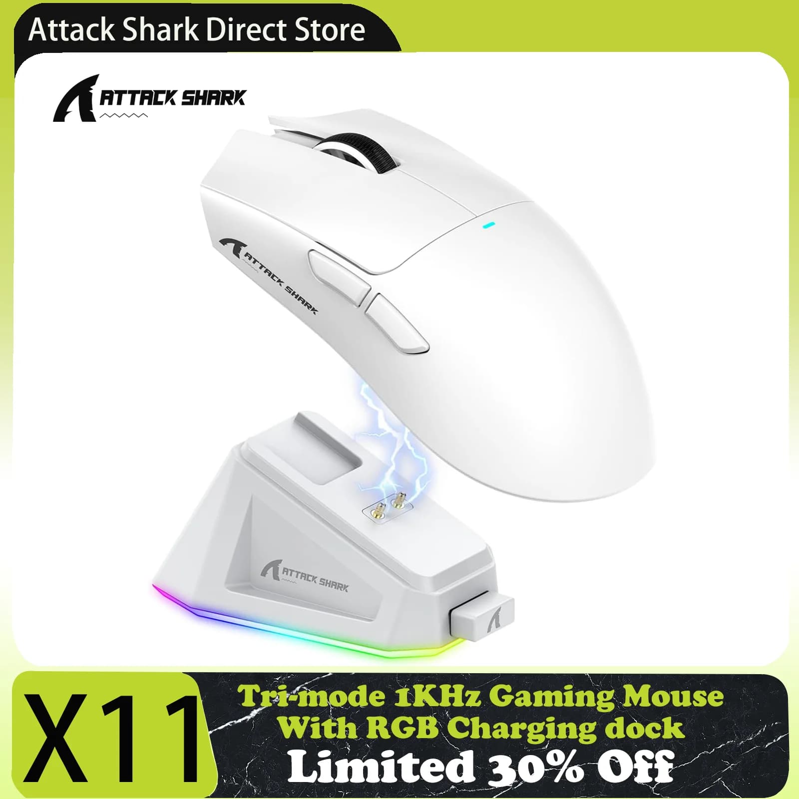 Ratón para juegos trimododo Attack Shark X11 con base de carga magnética, sensor PixArt PAW3311, 22K DPI, BT/2,4 Ghz/con cable, para PC/MAC
