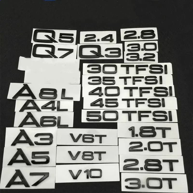 Negro plata 1,8 T 2,0 T 2,4 3,0 T 3,2 3,6 4,2 A3 A4 A5 A6L A7 A8L Q3 Q5 Q7 emblema para Audi pegatina trasera de coche insignia Logo Accesorios