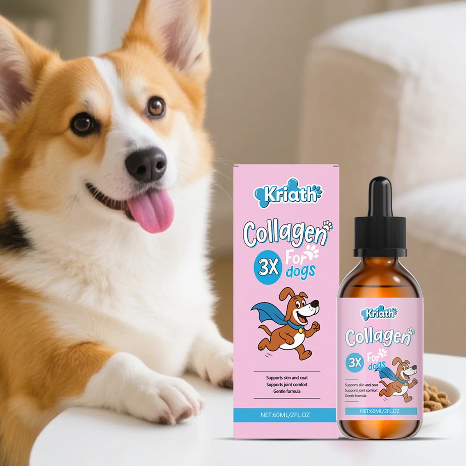 Suplemento de colágeno líquido para perros, gotas para las articulaciones de la cadera, soporte para la piel, abrigo, alivio de la picazn,