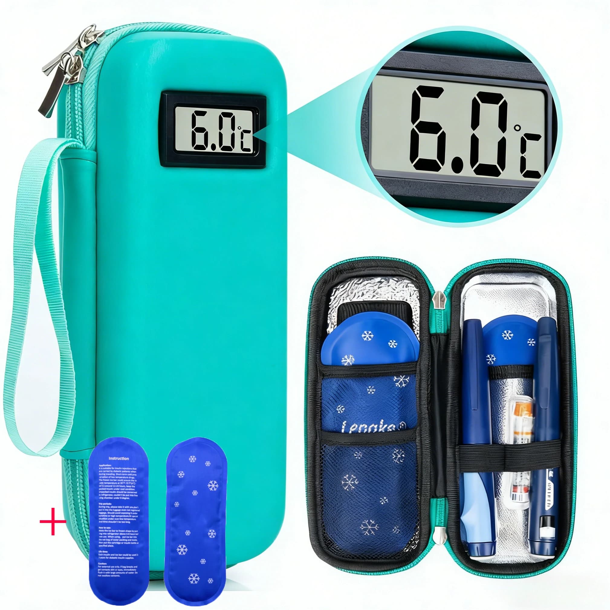 Estuche de Viaje para Insulina con Pantalla de Termómetro, Bolsa Organizadora de Medicamentos Impermeable, Bolsa Refrigerante para Insulina para