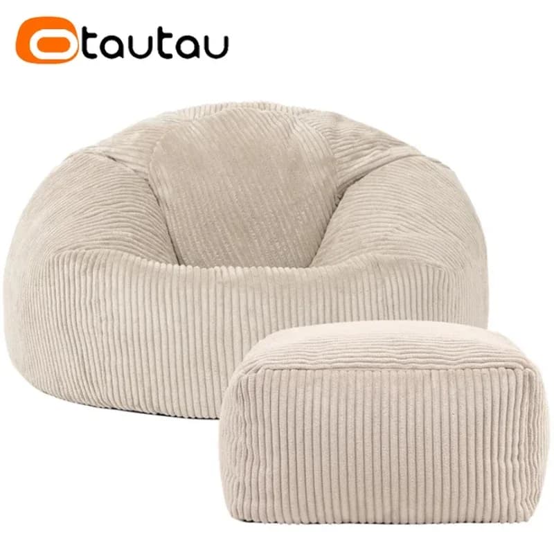OTAUTAU-Bolsa de pana, funda para PUF sin relleno, suelo perezoso, silla, tumbona otomana, muebles sin marco DD025