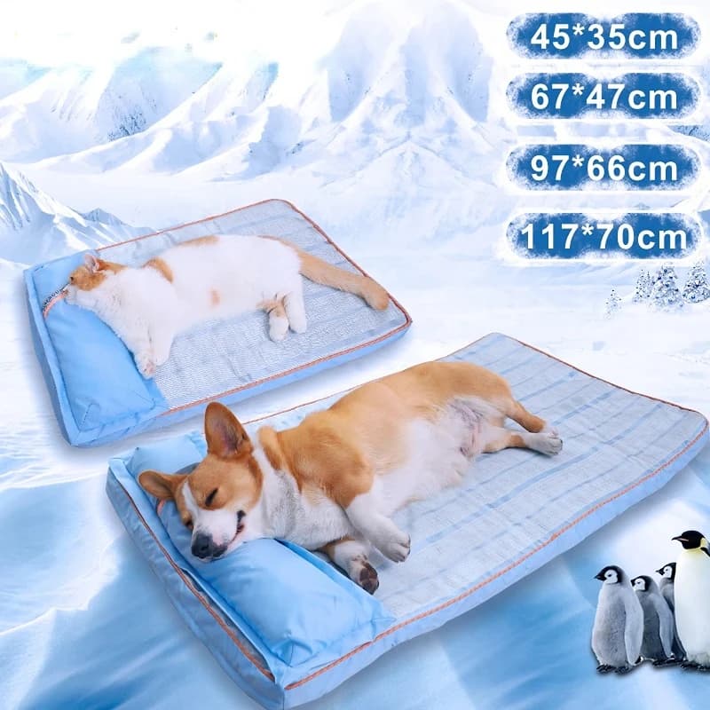 Cama refrescante de verano para perro, estera ortopédica de espuma viscoelástica con almohada, transpirable, impermeable, lavable