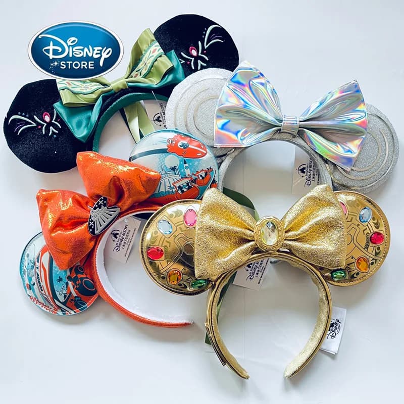 Diadema Original con orejas de Mickey de Disney, diadema de cuero de Shanghai Disneyland Minnie, diadema con lazo de lentejuelas, accesorios para el