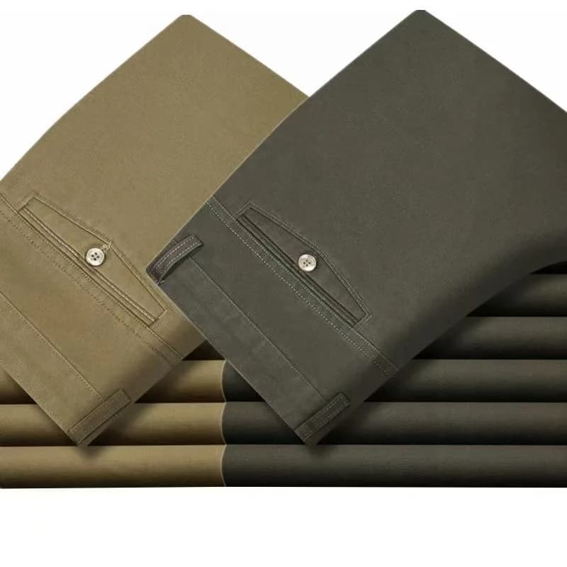 Pantalones de negocios finos de verano para hombre, pantalones rectos elásticos cómodos y cómodos, clásicos, informales, 100% algodón, a la moda