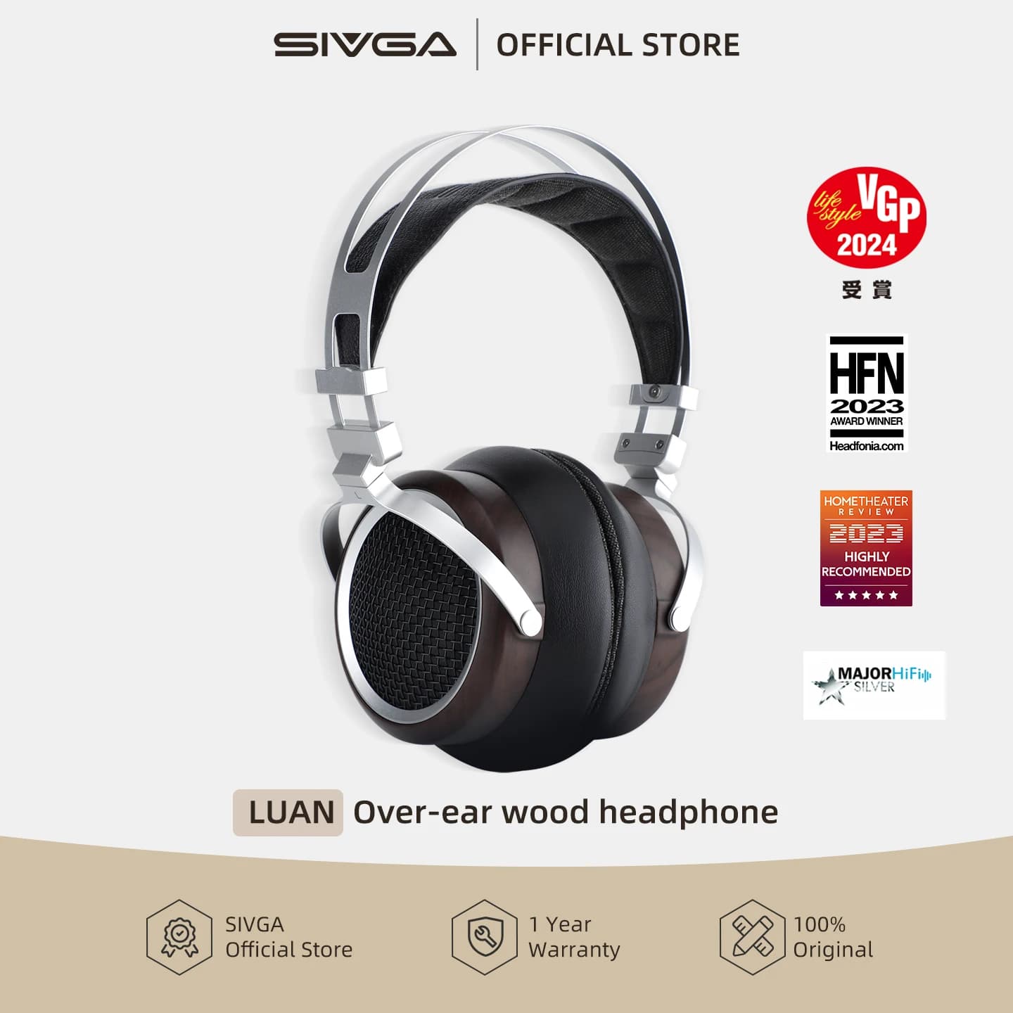 Auriculares con cable SIVGA LUAN Hi-Fi de madera con driver dinámico de 50 mm, de diseño abierto sobre la oreja, sonido de alta definición y