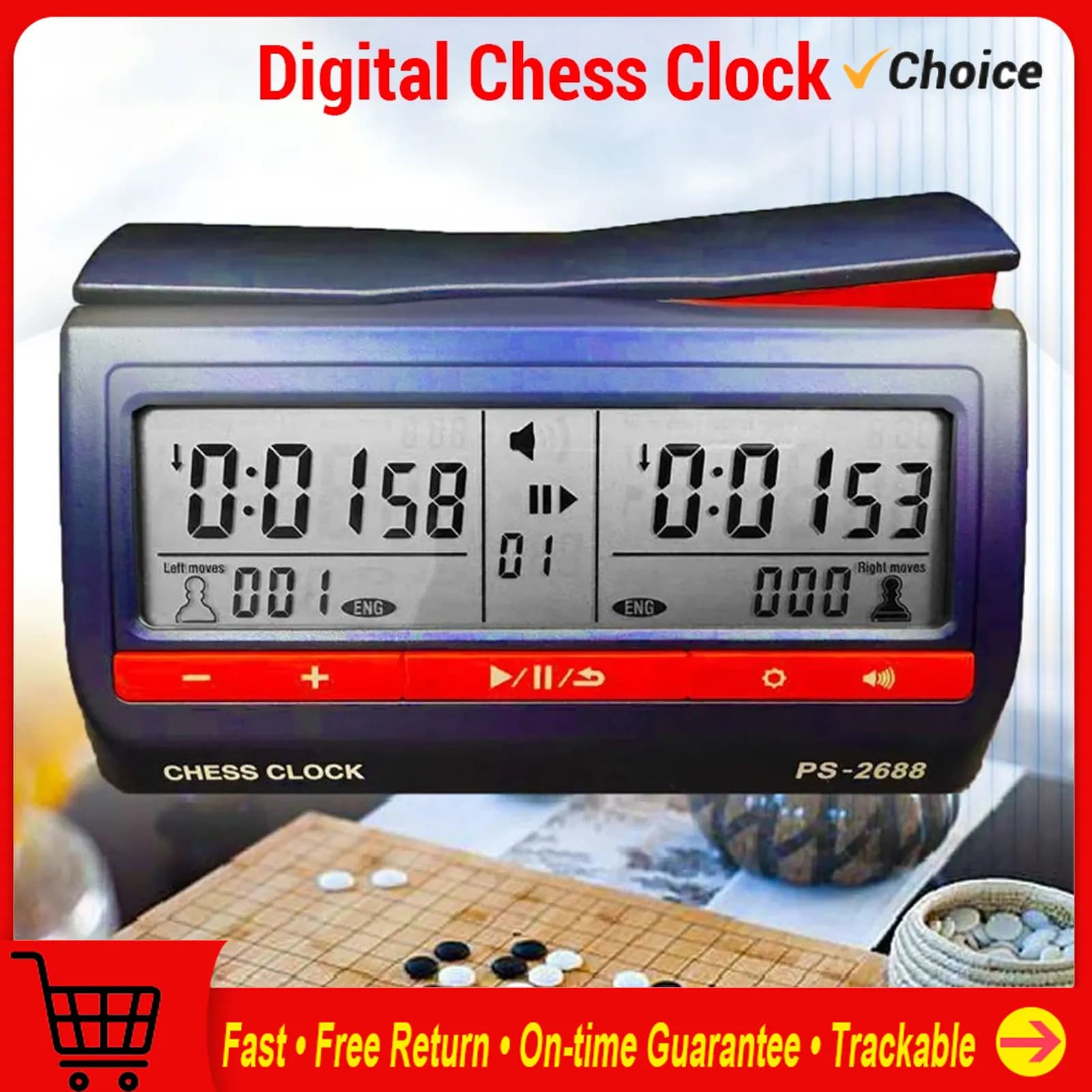Reloj de ajedrez digital Pantalla LCD Temporizador de damas internacionales ABS para juegos de mesa y juegos de ajedrez I-Go y otros juegos