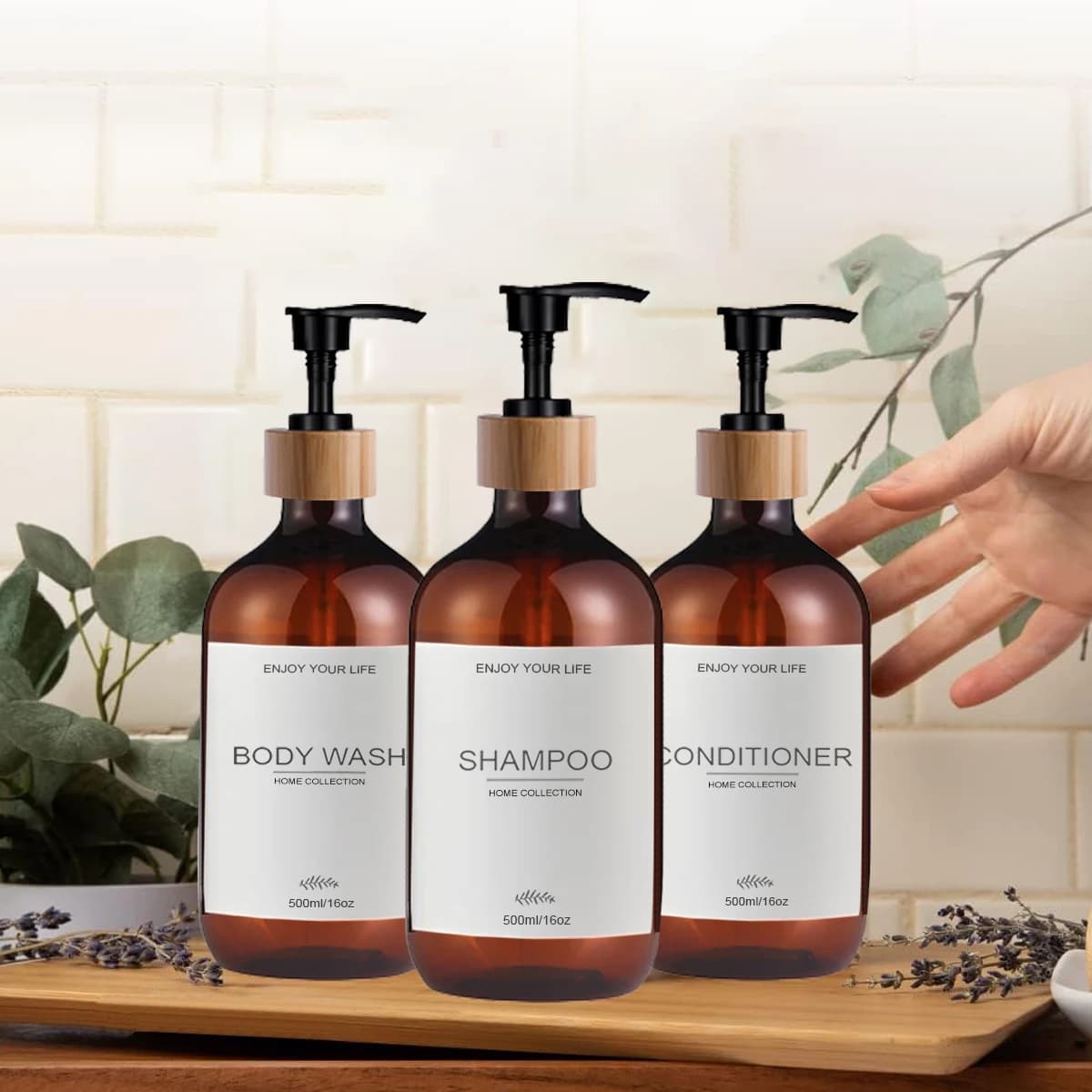 Dispensador de champú y acondicionador, paquete de 3 botellas con bomba, contenedor de ducha, 500ml