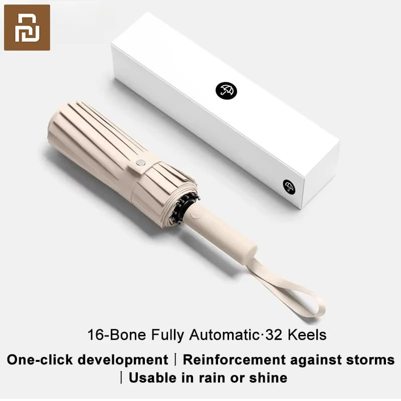 Paraguas Youpin Mijia mejorada, 16 costillas, resistente al viento, doble capa, totalmente automático, sombrilla UV, sol, lluvia, paraguas de doble