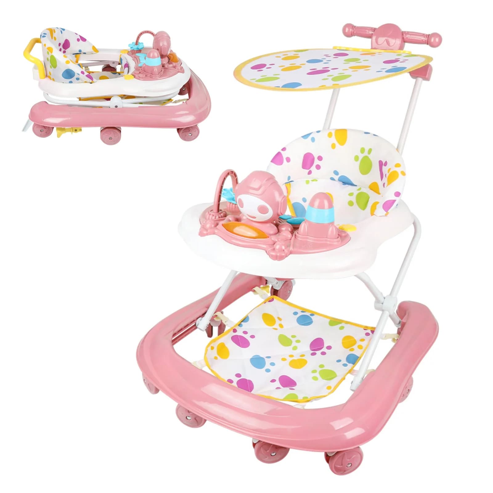 Andador para bebé 3 en 1, andador para bebé plegable con toldo, andador para bebé de 6 meses con 360 °   Ruedas, bandeja de alimentación y centro