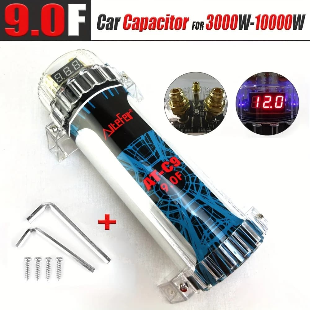 Condensador de Potencia Digital para Audio de Auto de 9.0 Farad con Regulador de Voltaje y Pantalla LED de Voltaje, Apto para Sistemas de Audio de