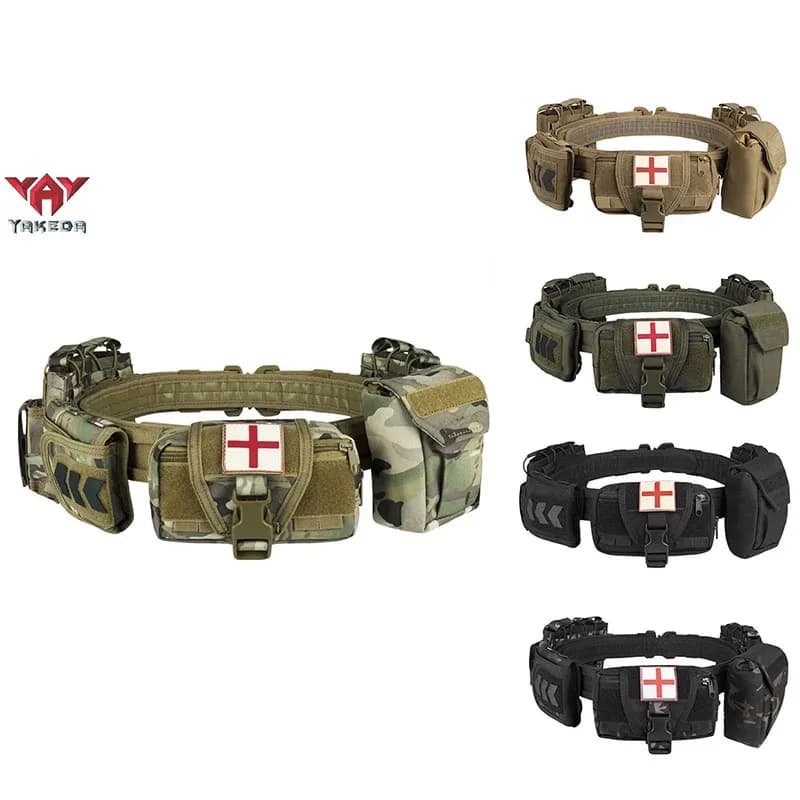 Cinturón Táctico MOLLE Yakeda Gear con Bolsa de Reciclaje y Bolsa para Cargadores, Cinturón de Liberación Rápida para Caza, Seguridad y