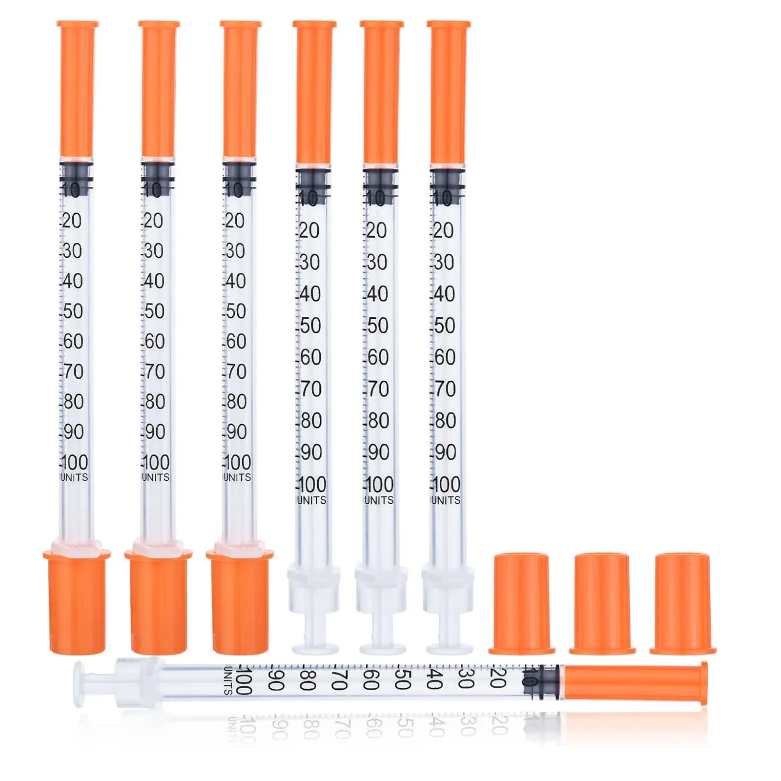 Jeringa de insulina estéril de 100 Uds., 1ml, 31G, 6mm, con aguja de 1/4 pulgadas, empaquetada individualmente para uso en granja de animales