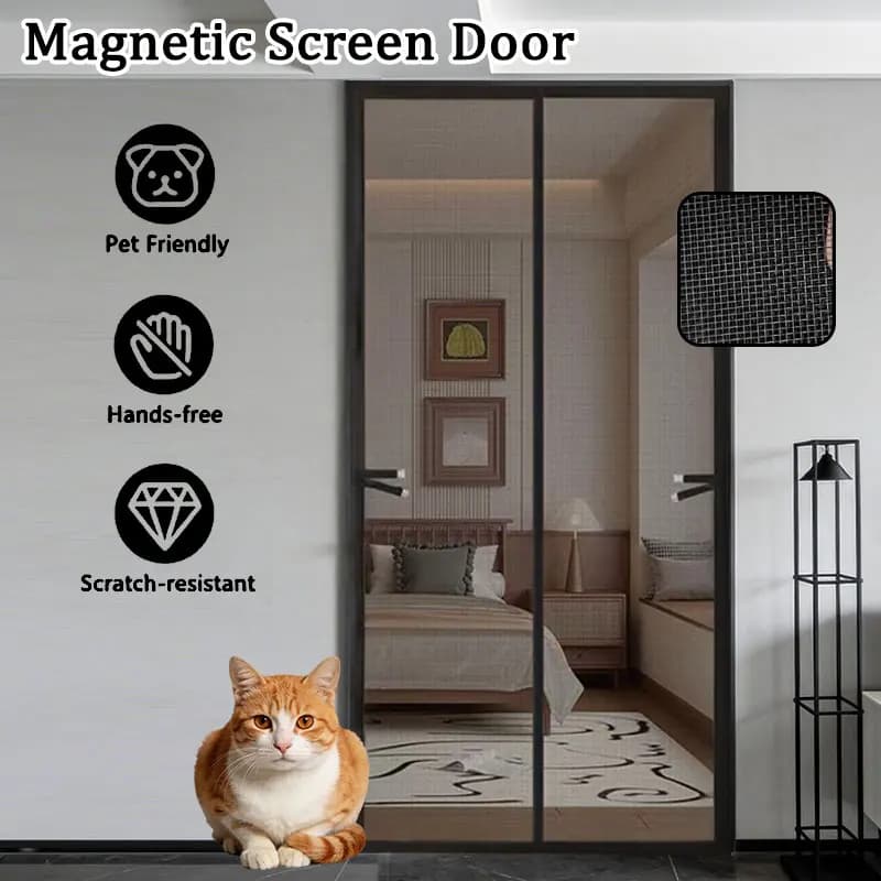 Cortina de puerta de malla antimosquitos magnética sin taladro, resistente a desgarros, agradable para mascotas, pantalla transpirable ventilada para