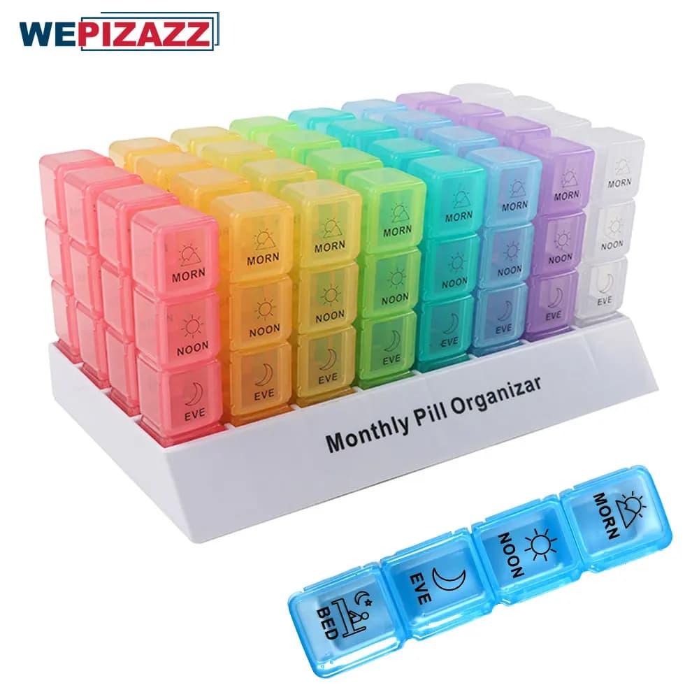 Organizador de pastillas mensual 4 veces al día, organizador diario de caja de pastillas, pastillero de medicina de un mes, soporte para pastillas