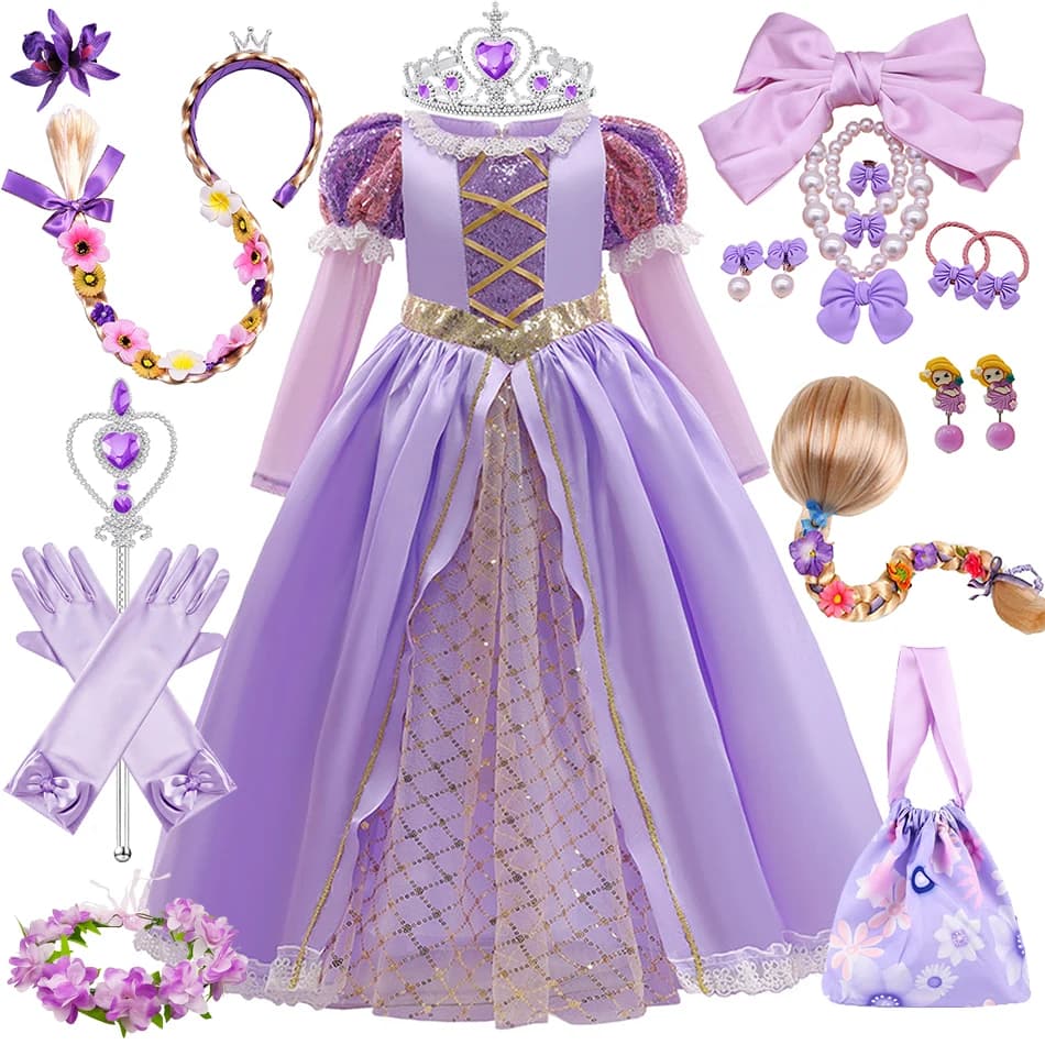 Vestido de Rapunzel, conjuntos de disfraces de princesa para niños, cumpleaños, Carnaval, fiesta de Halloween, ropa de Cosplay enredada para niñas