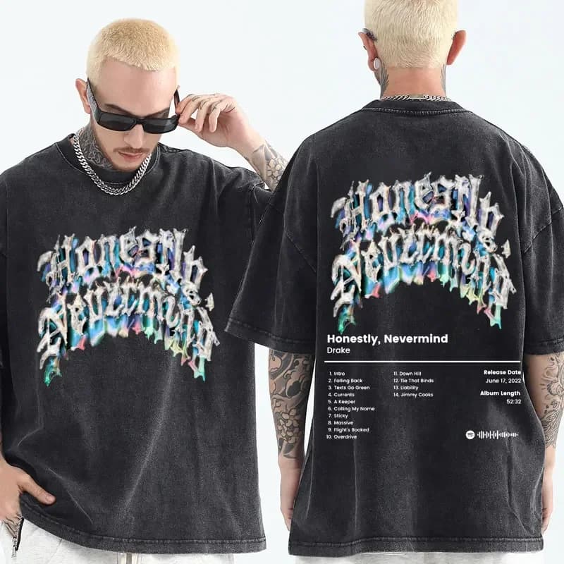 Camisetas gráficas de rapero Drake Album para hombre y mujer, camisa holgada de Hip Hop, moda Vintage lavada, Nevermind