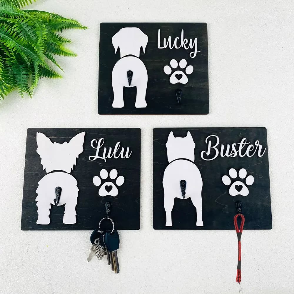 LLavero de correa de perro personalizado, soporte de pared de madera personalizado, gancho de correa de perro, colgador de llaves decorativo